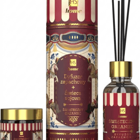 HiSkin Christmas Mulled Wine 2-Pieces Set | Diffuser 80ml  & Soy Candle 100 ml– Set Δώρου Αρωματικό Κερί Σόγιας & Diffuser σε Χριστουγεννιάτικη Carousel Συσκευασία