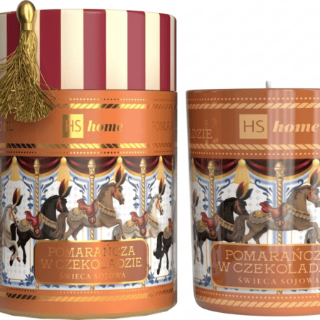 HiSkin Soy Candle Chocolate Oranges  200ml – Αρωματικό Κερί Σόγιας σε Χριστουγεννιάτικη Carousel Συσκευασία